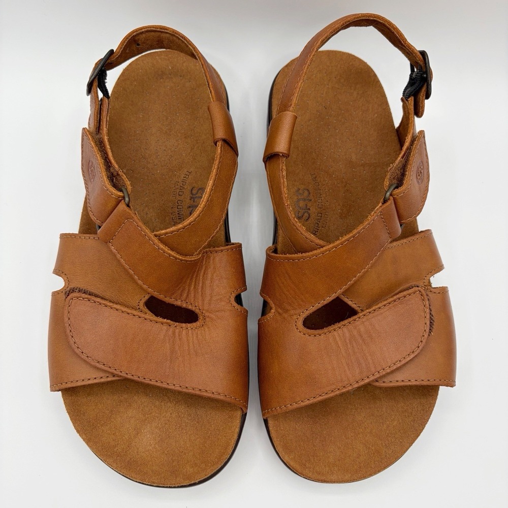 SAS Shoes Women's Huggy Sandal Caramel Leather Shoes Tripod Comfort Sz 7.5 Wide